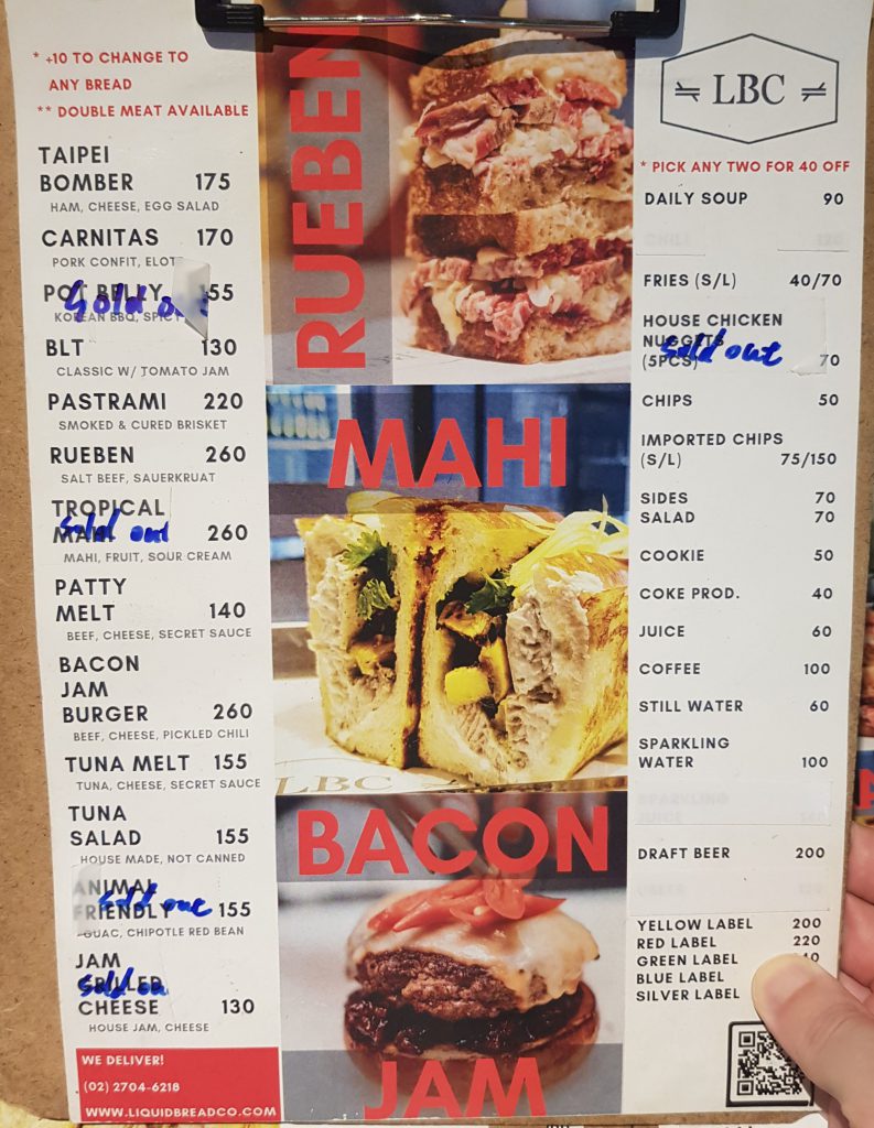 Liquid Bread Company Menu