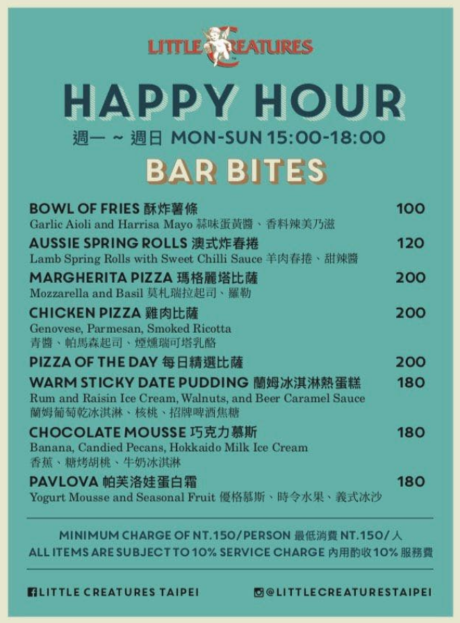 Little Creatures Happy Hour Menu